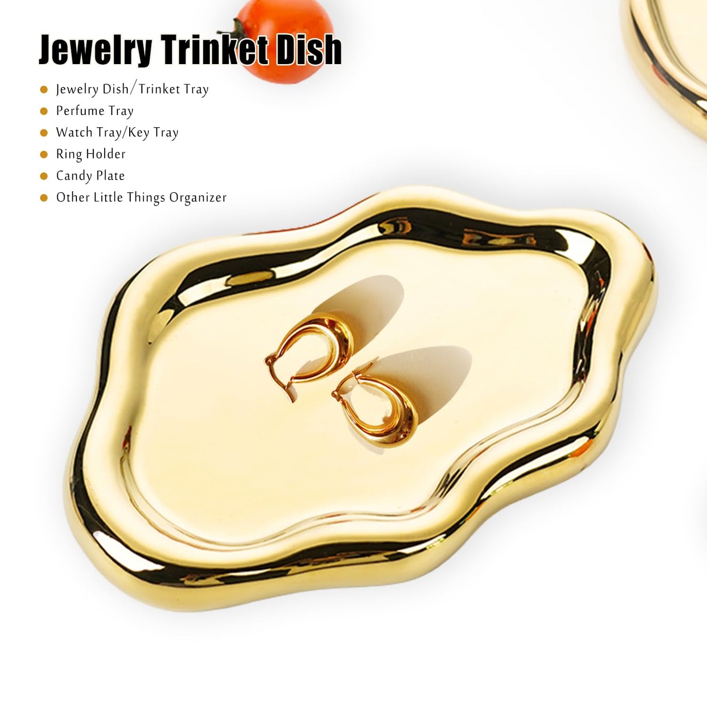 Ceramic Jewelry Dish for Women, Jewelry Tray Trinket Dish, Irregular Cloud Shape Ceramic Plate, Watch Keys Tray Ring Dish Holder for Mother's Day/Christmas/Thanksgiving/Birthday Gift(Gold)