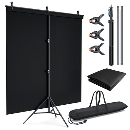 LINCO Lincostore 5x6.7ft Backdrop Stand, Portable Black Photo Backdrop Background with T-Shape Stand, Carry Bag, Spring Clamp for Photography Party Decoration Streaming Studio (Black Backdrop)