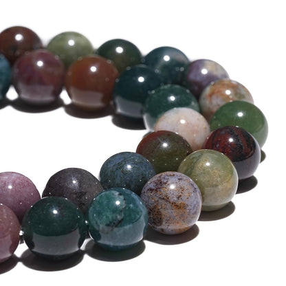 10mm Natural Indian Agate Gemstone Beads Polished Round Smooth Stone Beads for Bracelets Jewelry Making 15inch Loose Beads