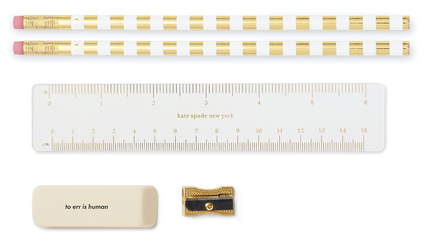 kate spade new york Pen and Pencil Case with Office Supplies, Zip Pouch Includes 2 Pencils, Sharpener, Eraser, and Ruler, Floral Garden