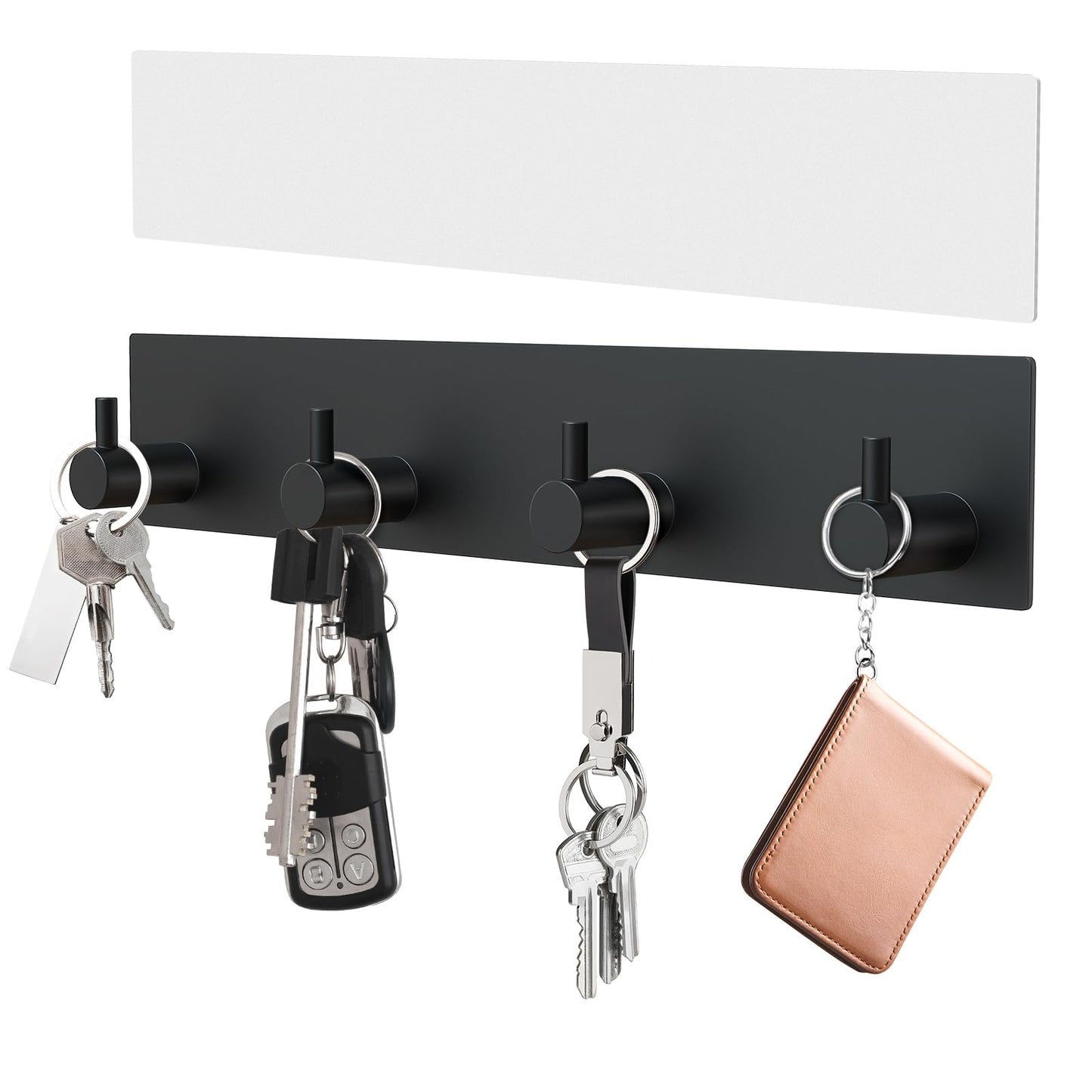 VIS'V Key Holder Wall Mount, Large Adhesive Key Hanger with 4 Hooks, Black