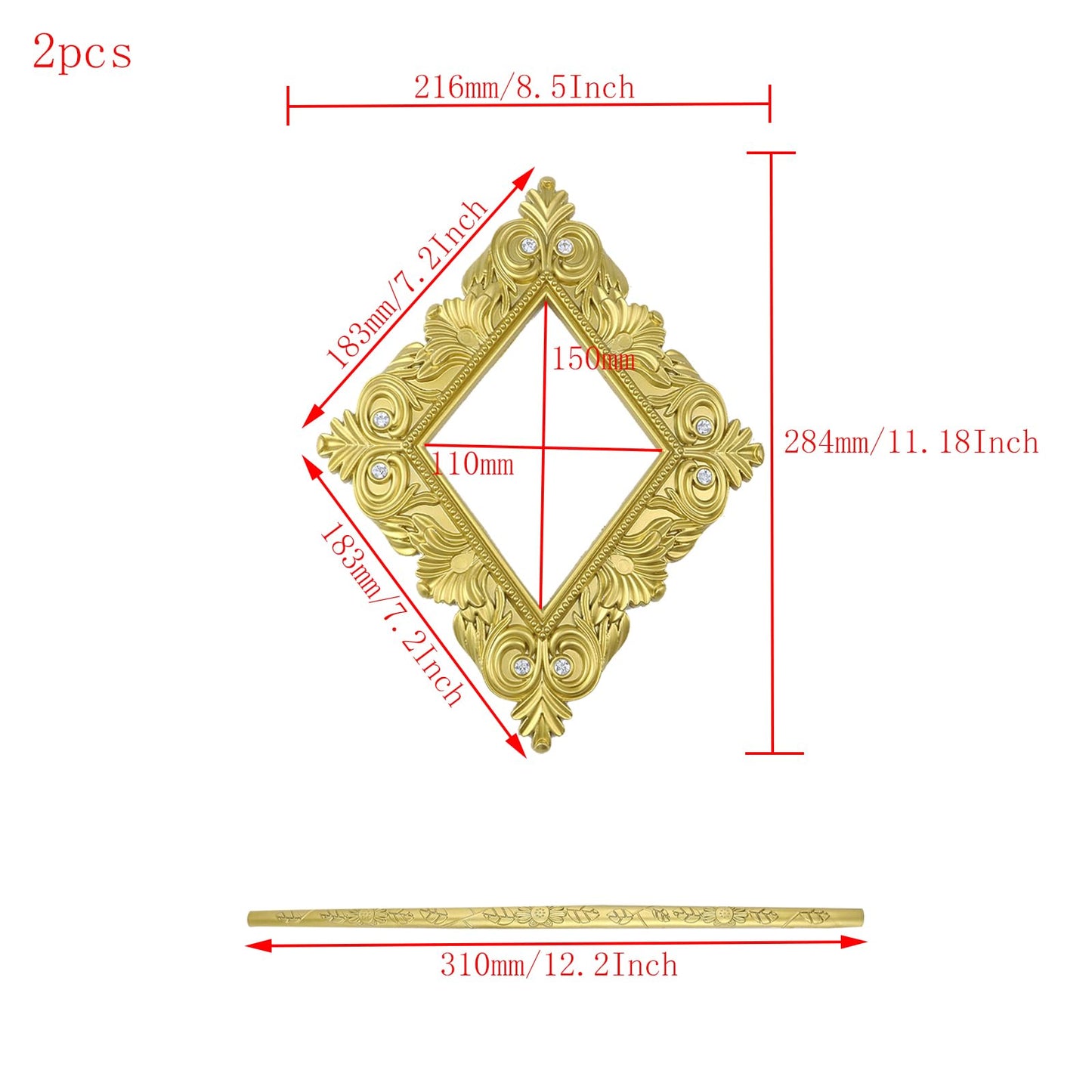 Mewutal 2 Pack Gold Curtain Tiebacks Square Curtain Holdbacks Plastic Curtain Clips Buckle Drapery Holdbacks Crystal Drapery Tiebacks for Home Window Decoration, with Fixing Rod (Gold Rhombus)