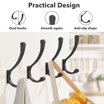 Coat Hanger Hooks Wall Mount - Backpack Hooks,Metal Wall Hooks For Hanging Heavy Duty,Screw In Hooks For Hanging Clothes,Black Coat Hooks For Wall,Purse Hanger For Wall,Wall Mounted Bag Hooks (6 Pack)