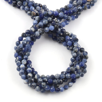 Song Xi 180pcs 2mm Natural Old Blue Sodalite Gemstone Beads Faceted Round Loose Stone Beads for Jewelry Making