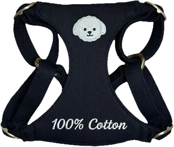 AetruffyPet 100% Cotton Dog Harness for Small Dogs, Soft Breathable Lightweight Vest Harness for Bichon, Toy Poodle, Maltese, Adjustable No-Choke Comfort Fit (Black, S)
