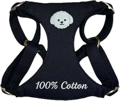 AetruffyPet 100% Cotton Dog Harness for Small Dogs, Soft Breathable Lightweight Vest Harness for Bichon, Toy Poodle, Maltese, Adjustable No-Choke Comfort Fit (Black, S)