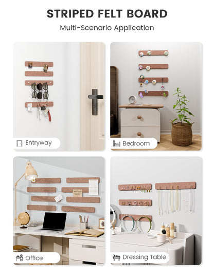 Fluxynara Cork Board Alternative Felt Strip Board 8-Pack 13"x2", Office Pin Board with 50 Push Pins, Adhesive Install for Bedroom Door & Home Office (Terracotta)