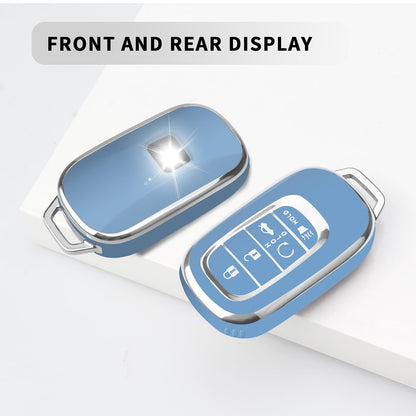 QBUC for Honda Key fob Cover with Keychain,Car Key Case Protector Compatible with Honda Accord Civic HRV CRV Pilot 5 Buttons Smart Remote Key (Blue)