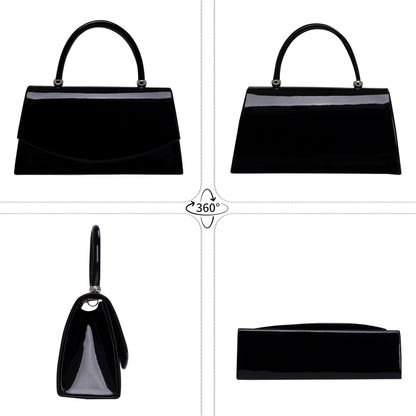 Larcenciel Patent Leather Evening Clutch Handbag, Classic Black Purses for Women w/Chain Strap & Magnetic Closure, Elegant Envelope Top Handle Party Bags for Wedding Formal Events Cocktail Party Prom
