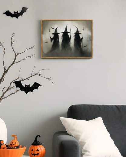 ARPEOTCY Framed Canvas Wall Art, 16x12 Inch Three Witches Print for Halloween Wall Art, Witchcore Gothic decor for Bedroom, Living Room, or Haunted Entryway