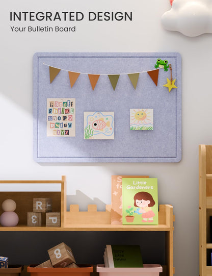 Fluxynara Bulletin Board, 23.6" x 17.5" Cork Board Alternative with 12 Safe Removable Adhesive Tabs, Foldable Felt Pin Board for Home Office, Classroom, Bedroom,Entryway for Walls—Soft Periwinkle