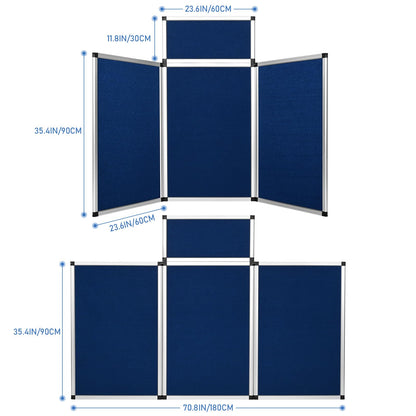 Nisorpa Trade Show Presentation Board, Aluminum Trifold Poster Board 70.8 x 35.4 Inch Display Board with Storage Bag, 3+1 Table Top Folding Panel - Blue