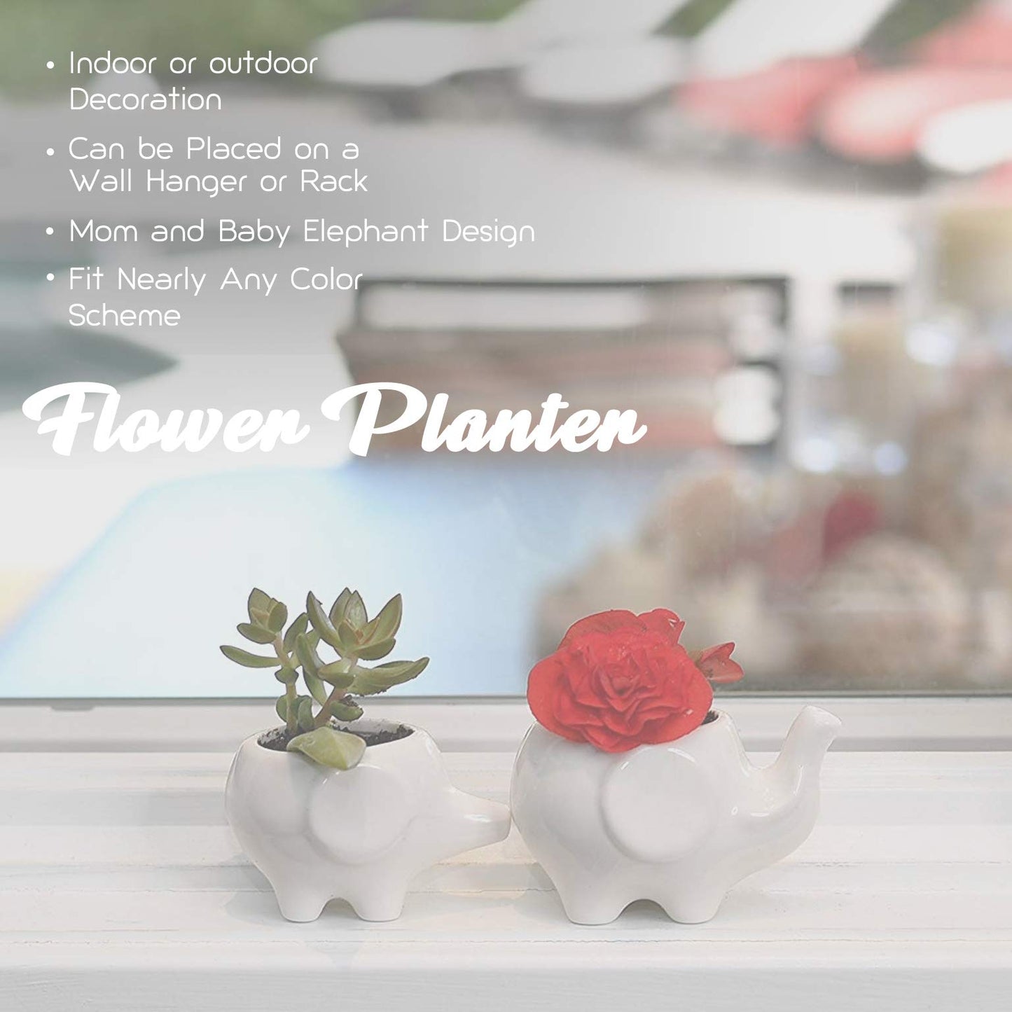 Ceramic Planters for House Plants-Plant Pots Set for Indoor & Outdoor Use (Mama & Baby Elephant Set) by Arad