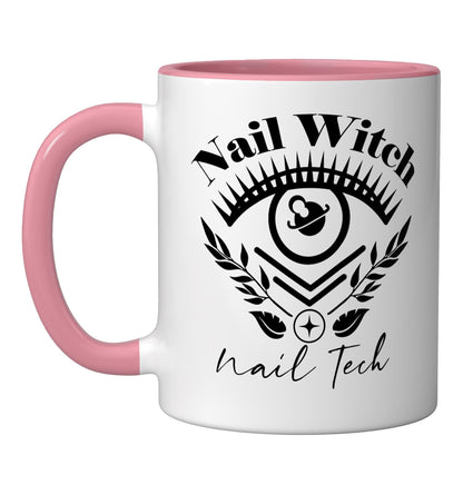 Nail Witch Halloween Nail Tech Ceramic Mug, Pink/White