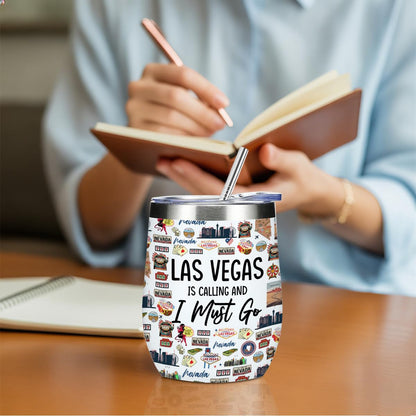 Las Vegas Souvenir Wine Tumbler 12 oz Insulated Wine Glass Cup with Lid Straw Vacuum Insulated Travel Cup,Travel Weekender Gifts for Women Sister Christmas Birthday Halloween Girls Trip Gifts Favors
