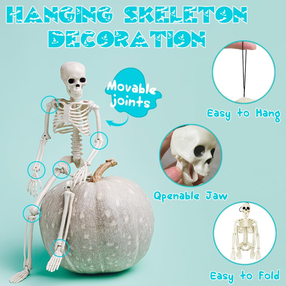 UMEELR 6Pcs Posable Plastic Skeletons, 16" Halloween Hanging Skeleton with Movable Joints Small Human Body Skeleton for Yard Patio Lawn Garden Props Halloween Spooky Party Decor