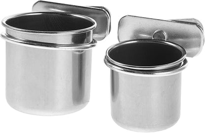 LALAFINA Stainless Steel Parrot Feeding Cups with Clamp Holders, 2pcs Bird Food Bowls 4.4cm 5.5cm for Cage Coop Feeding, Compatible with Cockatiel Budgie Parakeet