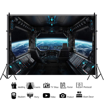 ZJRBJB 10x8ft Spaceship Station Interior Backdrop Outer Space Earth Futuristic Spacecraft Cabin Decorations Background Galaxy Universe Science Fiction Astronaut Adventure Birthday Banner Photo Booth