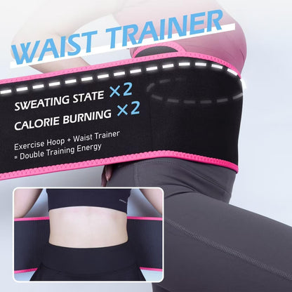 JLoibao Weighted Hula Circle for Adults Weight Loss with Sweat Belt,Infinity Fitness Hoop Plus Size, Include 24 Detachable Links and Waist Trainer for Women