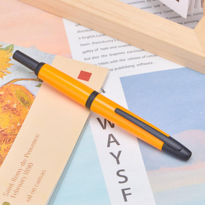 Jinhao 10 Press Fountain Pen with Box, Orange Retractable Extra Fine Nib with Ink Converter Set (Black Clip)
