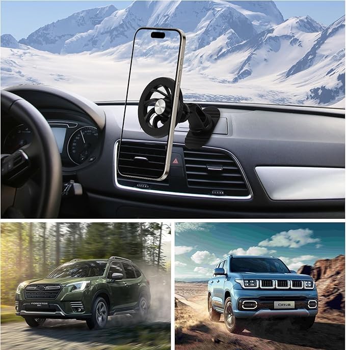 Car Phone Holder,Automobile Air Vent Phone Holder for All Car,360° Rotation, Adjustable Phone Holder with Magnetic Rings for Phone,Black-1