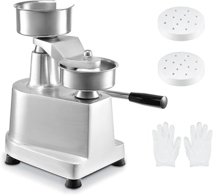 VEVOR Commercial Burger Patty Maker, 100mm/4inch Hamburger Beef Patty Maker, Heavy Duty Food-Grade Stainless Steel Bowl Burger Press Machine, Kitchen Meat Forming Processor with 1000 Pcs Patty Papers
