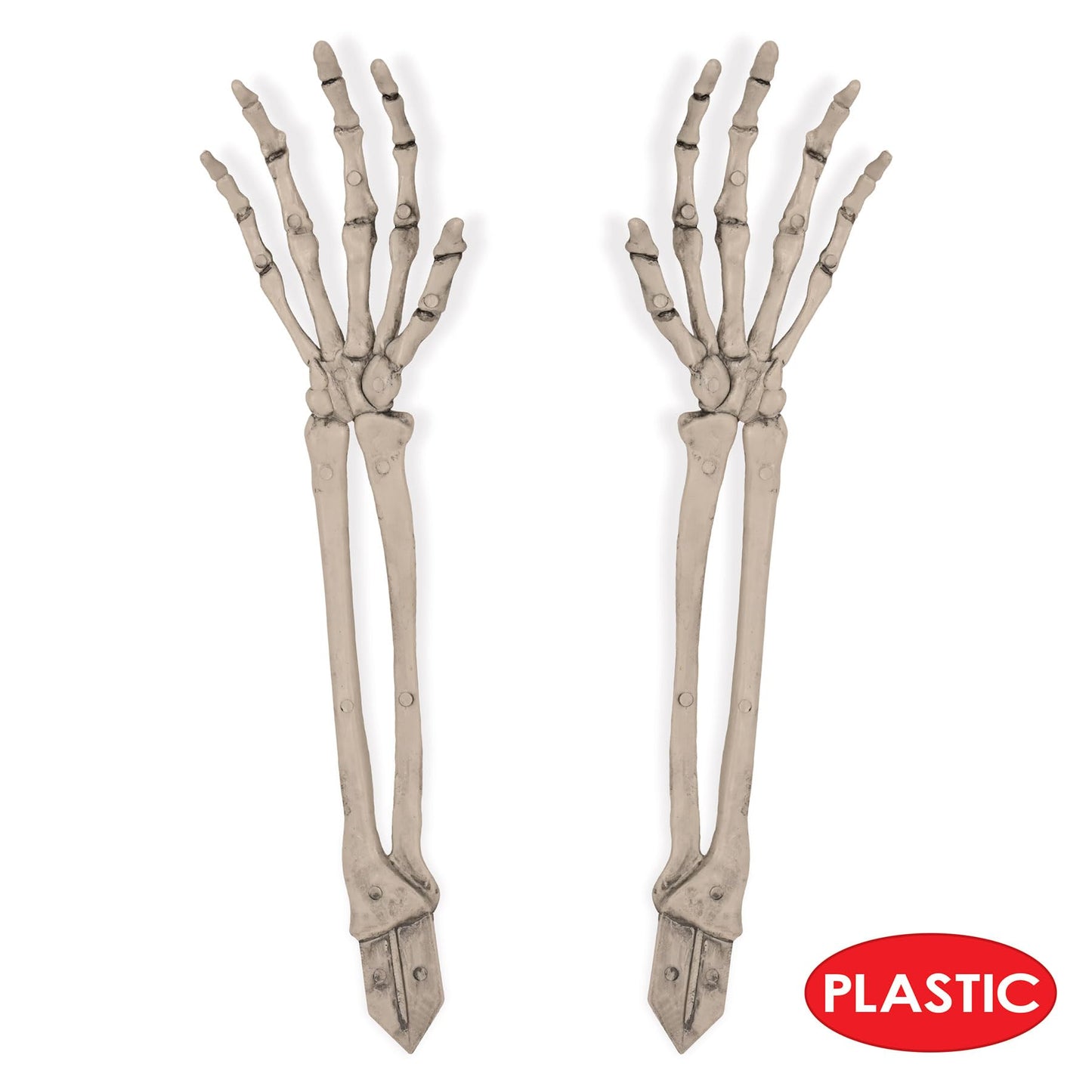 Beistle 2 Piece 17.5" Spooky Theme Plastic Skeleton Hand Yard Stakes, Scary Halloween Lawn Decorations, Celebrating With You Since 1900