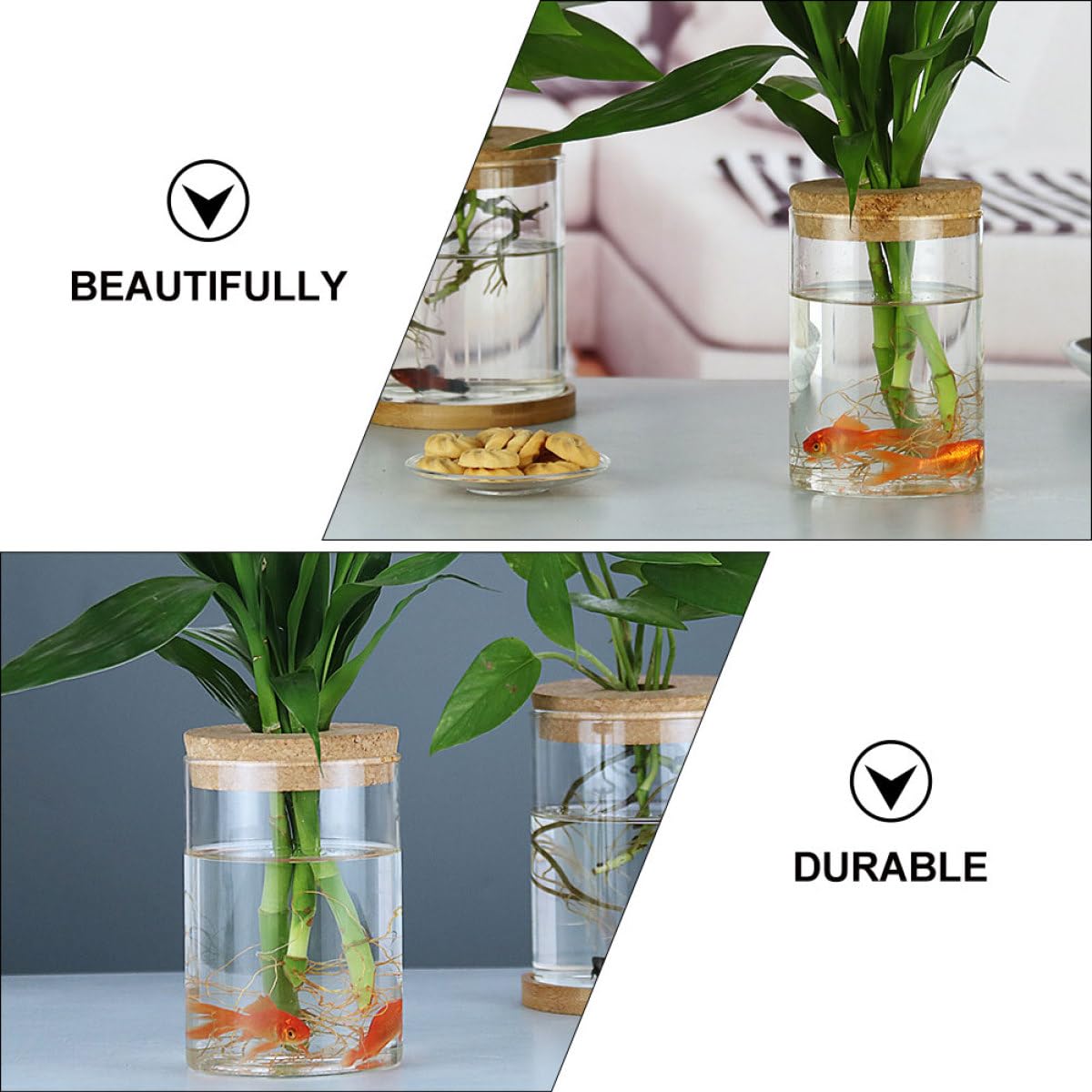 SOLUSTRE 2pcs Glass Flower Vases Hydroponic Plant Pots with Perforated Cork Stoppers 6.5cm X 10cm Indoor Home Decor Moss Terrarium Bottles for Succulent Arrangement