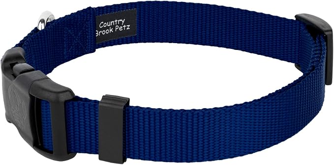 Country Brook Petz - Everyday Nylon Dog Collar and Leash - 10+ Cool Colors (1 Inch, Large, Royal Blue)