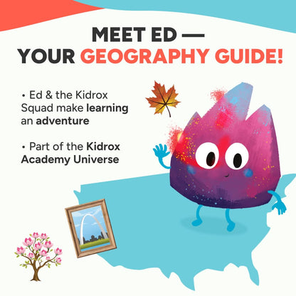 Kidrox Flashcards: Learn the 50 U.S. States – Pull-Tab Geography Game for Kids Ages 6+ | State Maps, Flags & Capitals | Includes U.S. Map Poster