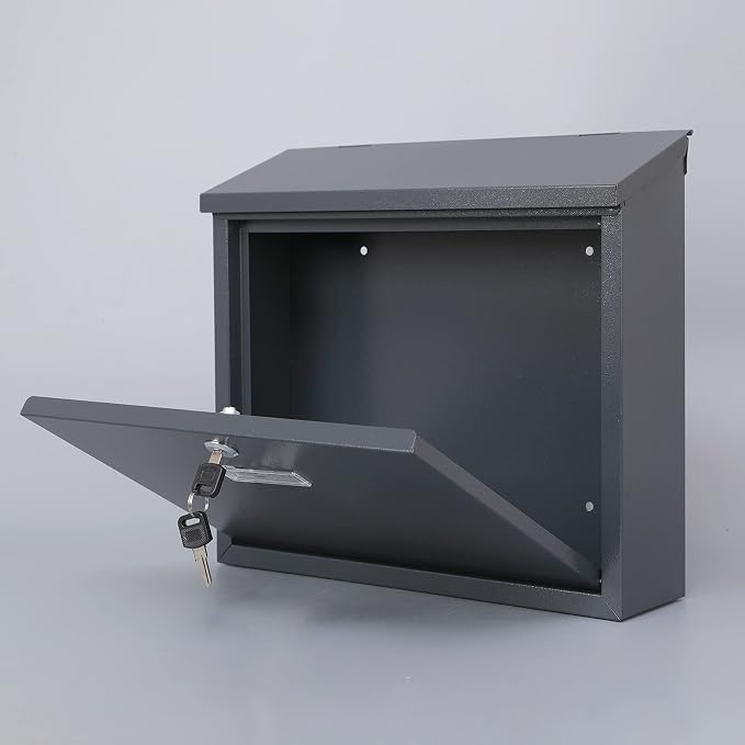 xydled Mail Boxes with Key Lock,Locking Mailbox Wall Mounted, Large Capacity, Galvanized Steel Cover Metal Postbox for House, 14 X 12.5 X 4.25 Inch, Grey