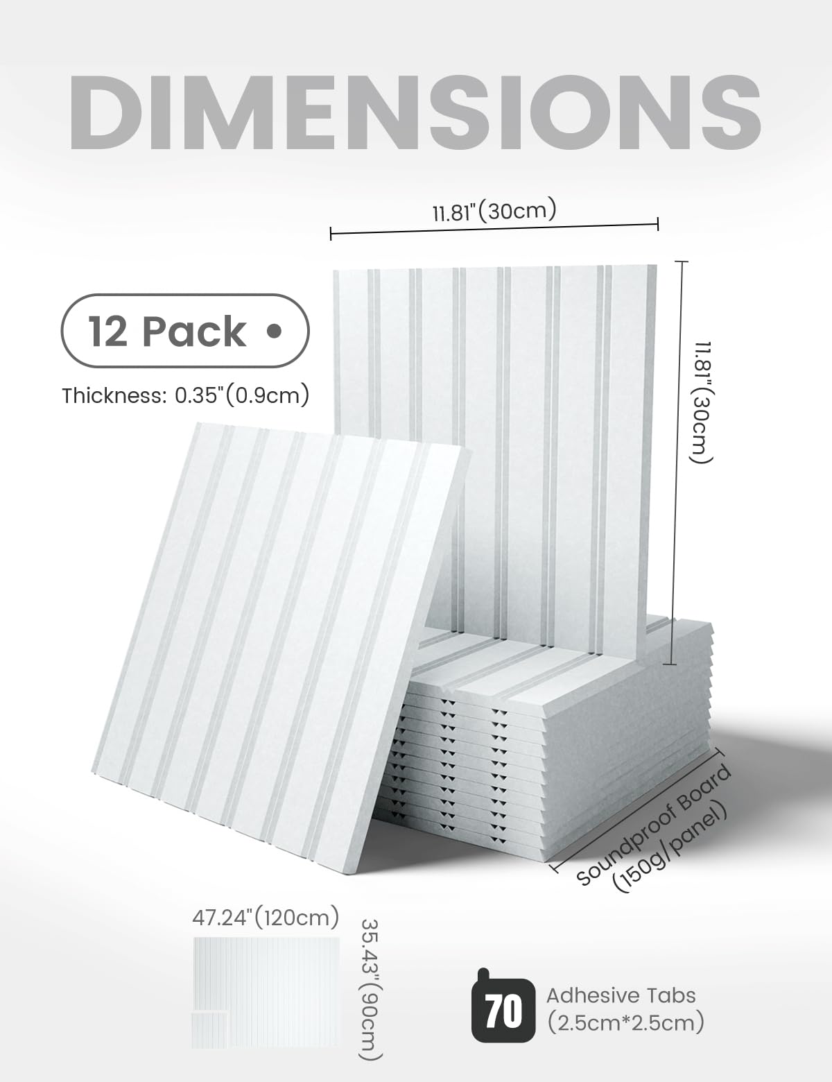 Fluxynara Cork Board Alternative: Large 48" x 36" Felt Bulletin Board Wall Panels with 70 Safe Removable Adhesive Tabs - 12 Pack for Home, Office & Classroom Vision Board - Cold White