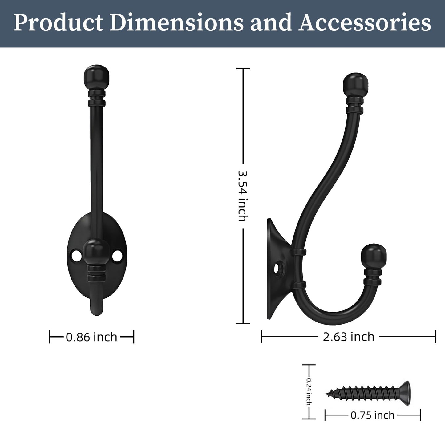 CBWLWJ 6 Pack Heavy Duty Wall Hooks for Hanging, Metal Coat Hooks Wall Mount, Easy to Install, Ideal for Living Room, Bathroom, Kitchen, Bedroom (Black)