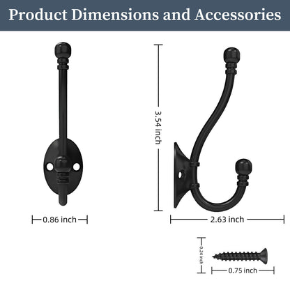 CBWLWJ 6 Pack Heavy Duty Wall Hooks for Hanging, Metal Coat Hooks Wall Mount, Easy to Install, Ideal for Living Room, Bathroom, Kitchen, Bedroom (Black)