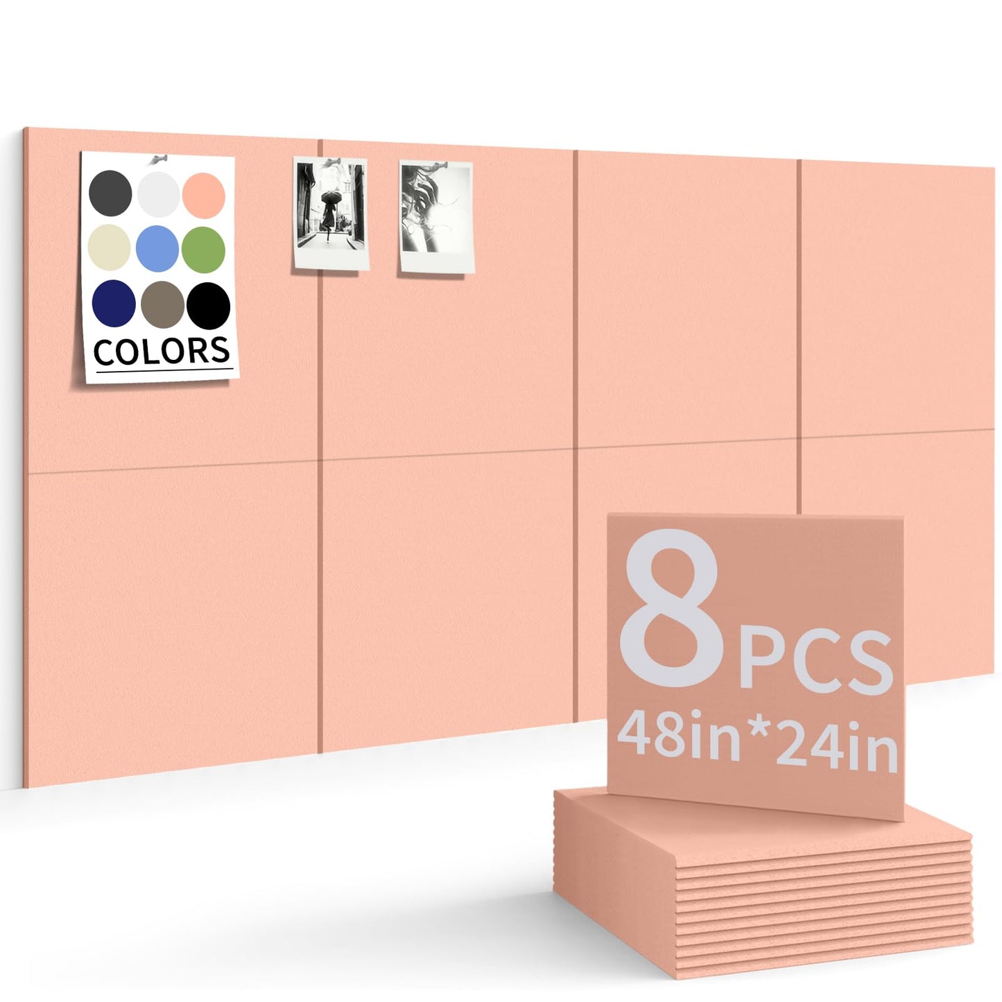 Large Bulletin Board 48"x 24" Cork Boards for Walls, 8 Pack Felt Wall Panels Photo Board, Cork Board for Office Home Pin Board