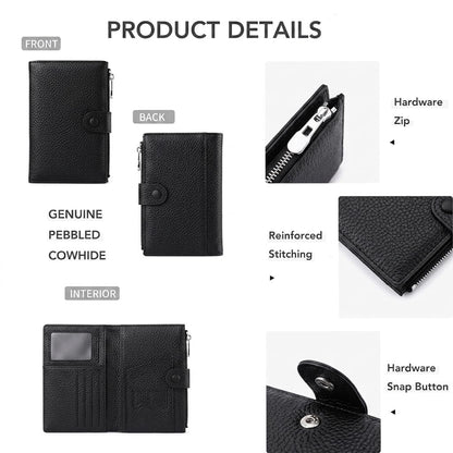 Genuine Leather Passport Holder for International Travel, RFID Blocking Compact Travel Wallet with Card Slots, Zipper Coin Pocket and SIM Slots, Slim Passport Cover Case, Black