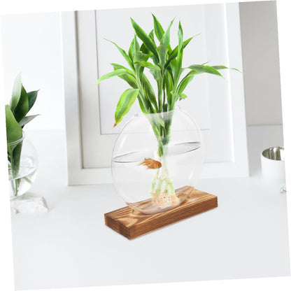 EPIGEIST 2pcs Hydroponic Glass Vase Containers with Wooden Base, Plant Terrarium for Indoor Propagation, Desktop Hydroponic Plant Vase for Home and Office Décor