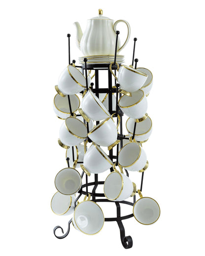 MyGift 24-Hook Rustic Black Iron Coffee Mug Holder, Tea Cup Display Stand, Drinking Glasses Baby Bottle Drying Rack Stand