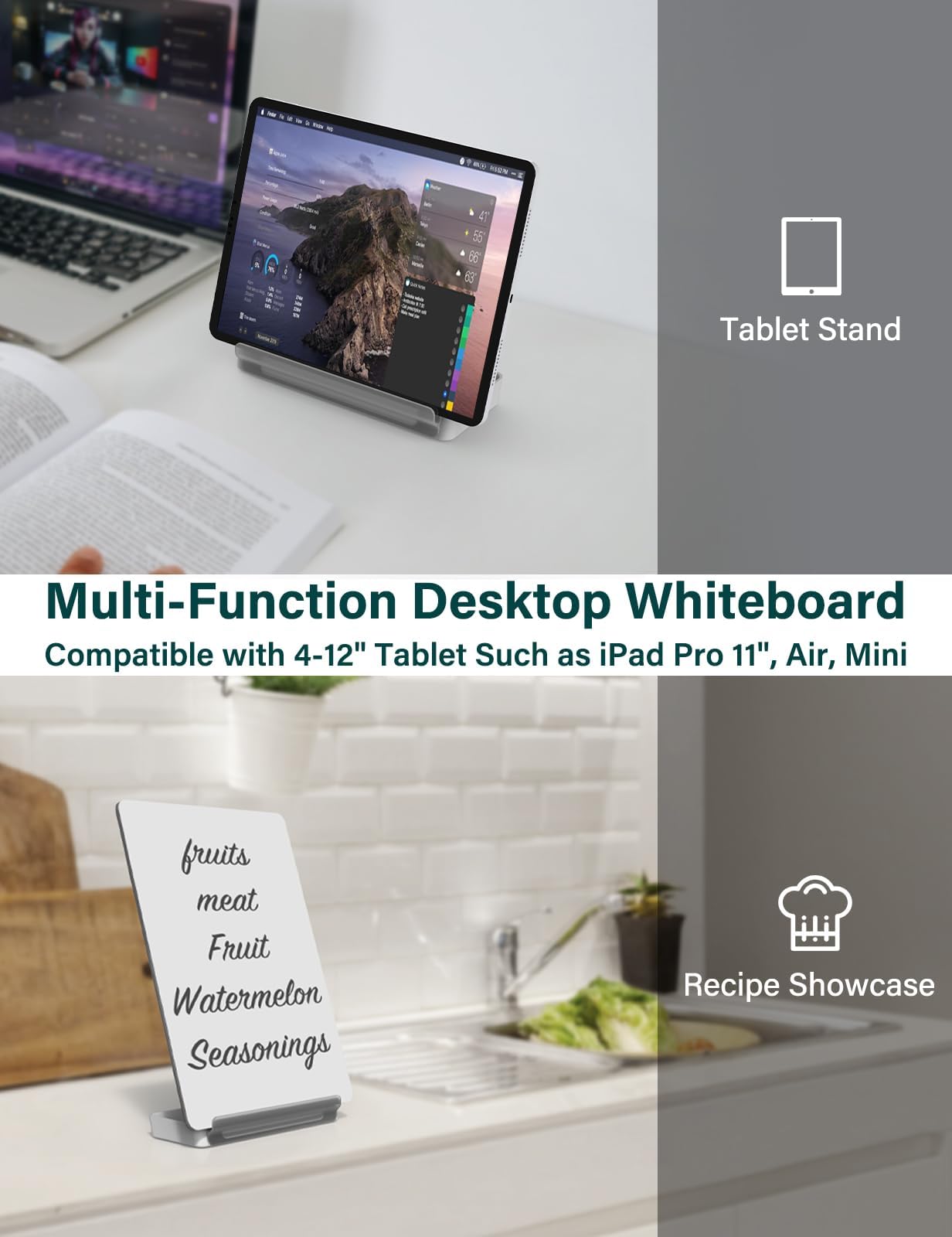 Yagee Desktop Whiteboard with Storage, Dry Erase Board with Phone & Tablet Stand, to-do List Memo, Double-Sided Writing Board for Office and School Supplies, 9.5''×6.7'', Marker＆Duster Included