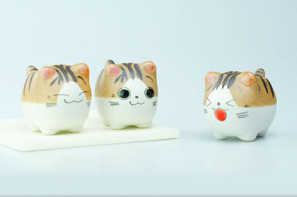 VanEnjoy Original Design Handmade Mini Cute Cartoon Ceramic Succulent Pots Planters With Drainage Hole - Cat Gifts for Cat Lovers Office - Pack of 5