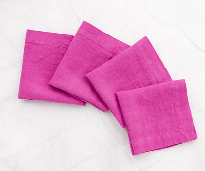 Linen Cocktail Napkins 12 x 12, 100% Pure Linen Napkins, Set of 4, Pink Table Napkins, Farmhouse Orchid Cloth Napkins, Weddings, Pink Napkin and Everyday Use, Halloween, Thanksgiving