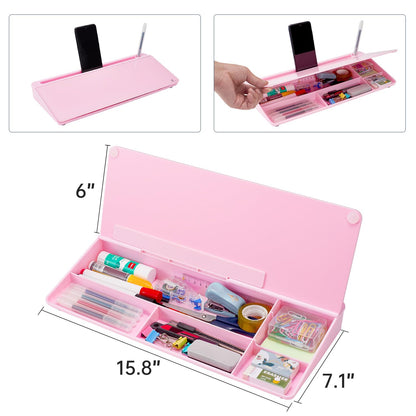 TSJ OFFICE Desktop Whiteboard Dry-Erase-Board - Computer Keyboard Stand White Board Surface Pad with Drawer, Desk Organizers with Accessories for Office, Home, School Supplies - Complete Pink