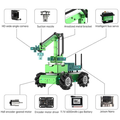 LewanSoul JetMax Robotic Arm for Jetson Nano AI Vision ROS Open Source Programmable Robot Arm Kit with 4 Kinds Gripper Big Chassis Sensor Modules Wireless Control App/PC Coding Study DIY Robot