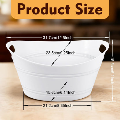 PLMMOUT 6 Pack Ice Buckets, Oval Storage Tub with Handles, Plastic Ice Drink Bucket for Parties, 4.5 Liter Beverage Storage Basket for Bar Champagne Wine Beer Beverage Bottle Cooler, White