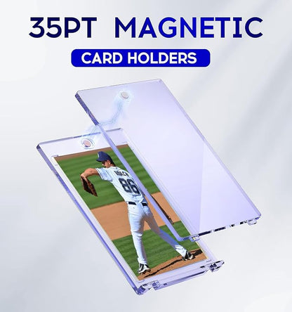 100ct Magnetic Card Holder, 35pt One Touch Card Holder, U-V Protectors Hard Plastic for Trading Cards, Magnet Case, Sports, Game, Football, Baseball