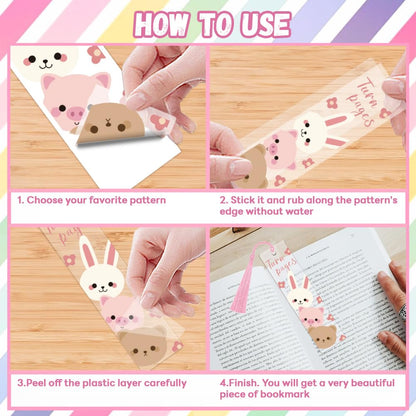 Peacoblue 30pcs UV DTF Bookmarks Transfer Stickers Wraps Cute Animals and Cartoons for Women Men Reading, Waterproof Bookmarkers Decal(No Blank Bookmarks) for Acrylic Plastic Metal Blank Bookmark