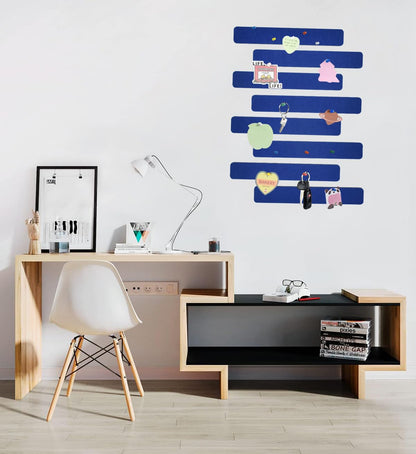 Vuzvuv 8 pcs Bulletin Board Bar Strips with 50 Pushpins & 10 Wooden Clip pins，Self Adhesive Cork Board for Wall，Felt Pin Board for School，Office Decor(Dark Blue)
