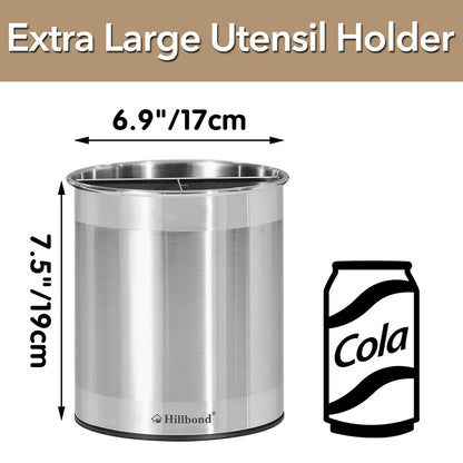Hillbond 7.5x6.9 Inch EXTRA LARGE Utensil Holder for Countertop, Stainless Steel Rotating Organizer with Removable Divider, Space-Saving for Large Kitchen Utensils Set & Spacious Kitchens