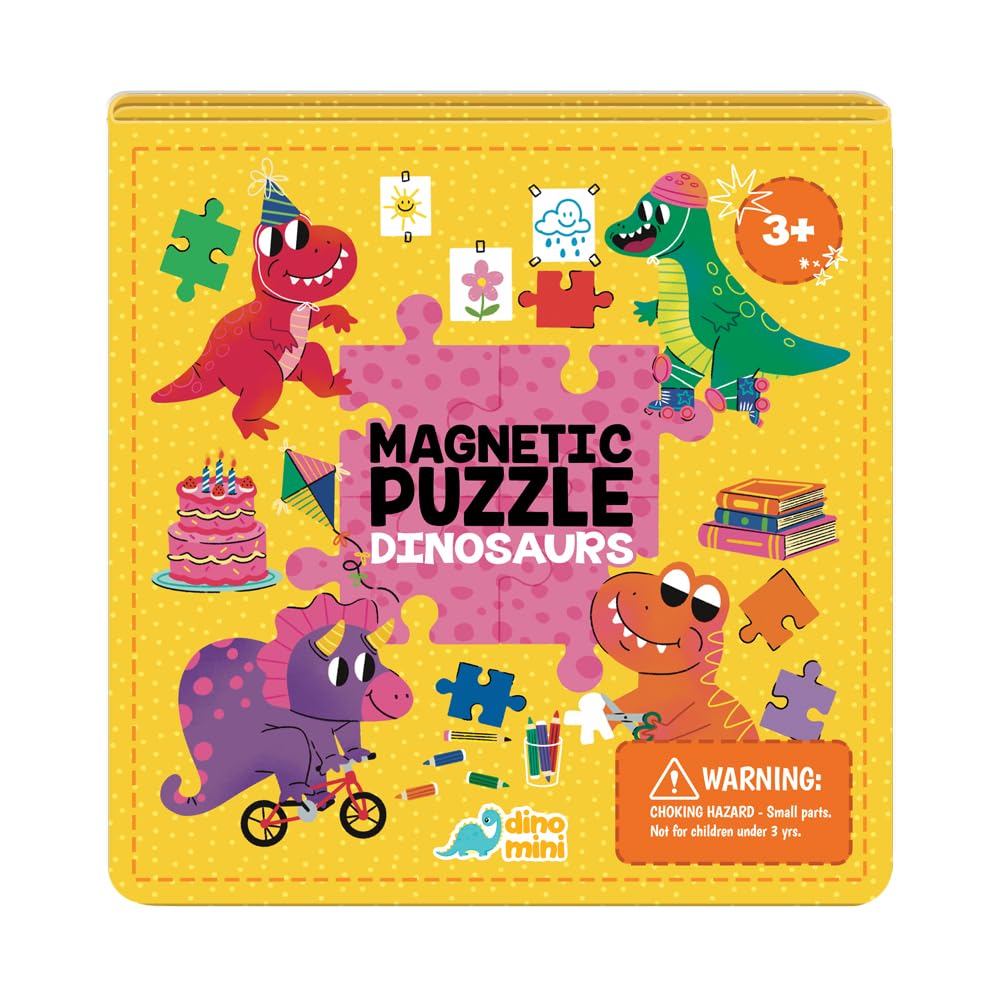 Dinomini Magnetic Puzzles for Toddlers 3-5 - Tri Fold Set with 3 x 20 Piece Magnetic Puzzles - Travel Activities for Preschoolers - Learning Activities and Toys (Dinosaurs)