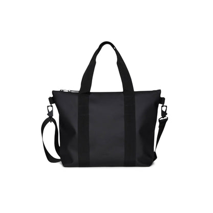 RAINS Tote Bag Micro - Black Waterproof Shoulder Bag for Men and Women - Compact Black Tote for Work, Travel, Shopping with Coated Zip and Carry Handles - 2 Year Warranty